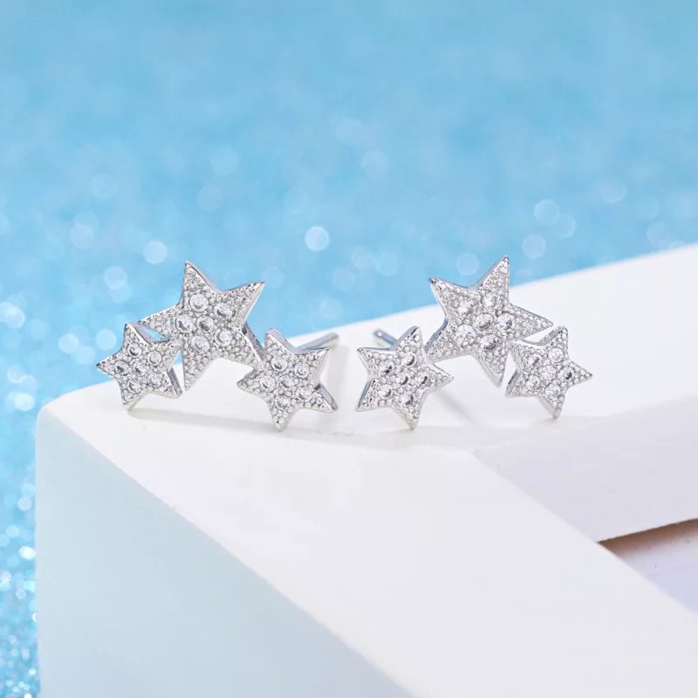 New 925 Sterling Silver 3 stars earrings - Picture 2 of 4